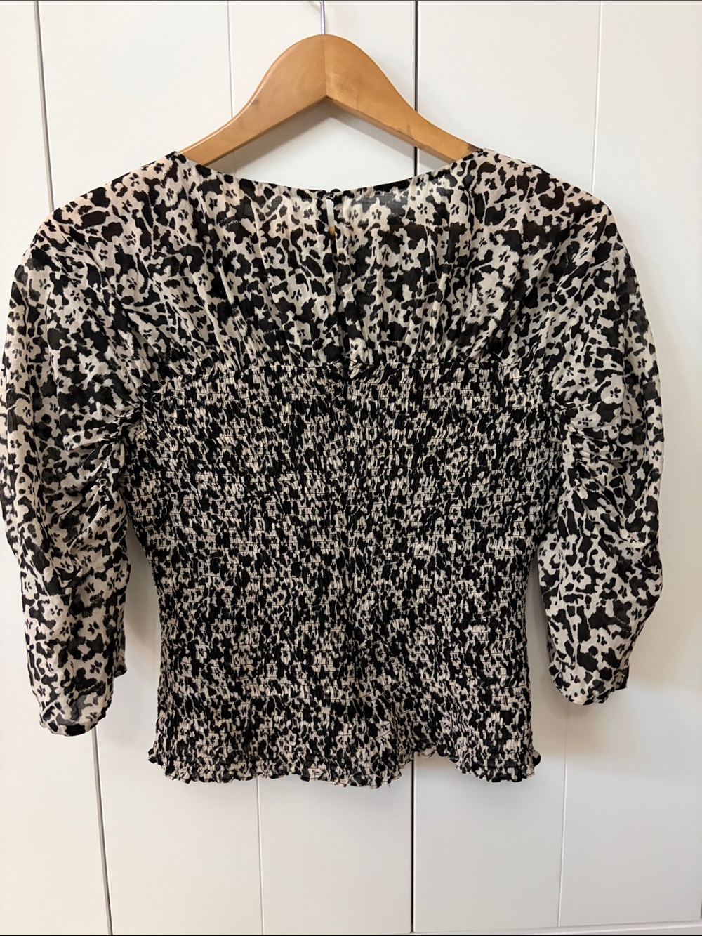 Rebecca Taylor Smocked Black and White Printed Women’s Small Top Cotton Silk - Picture 4 of 5